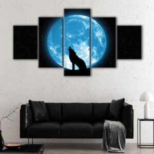 5 panels wolf blue moon canvas art